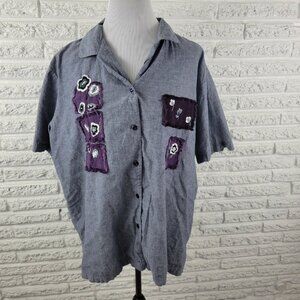 Bobbie Brooks Women Shirt 26W 28W Plus Short Sleeve Blue Patchwork FLO122E